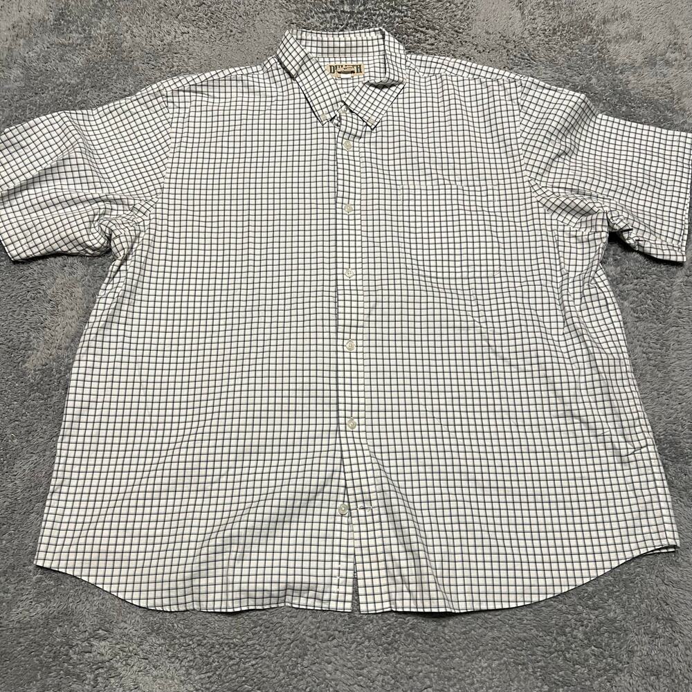 Duluth Trading Shirt Mens 3XL Blue Plaid Wrinkle Fighter Short Sleeve Button